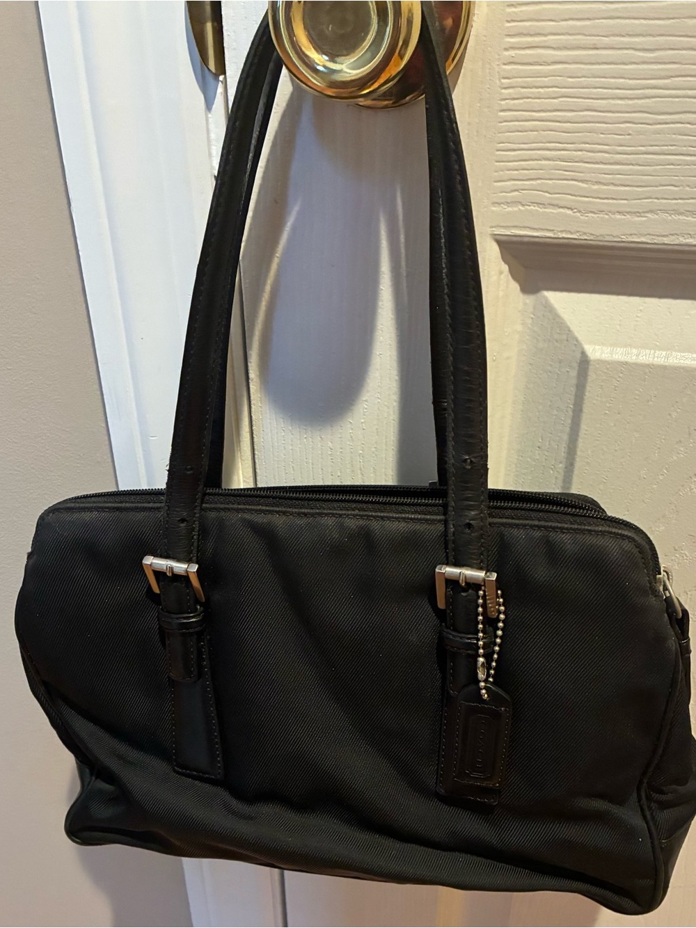 Coach Black Nylon Shoulder Tote with Leather Handles